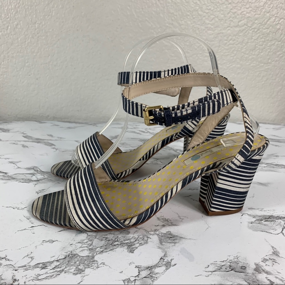 Boden Kristen Blue White Stripe Ankle Strap Heels - Picture 1 of 8